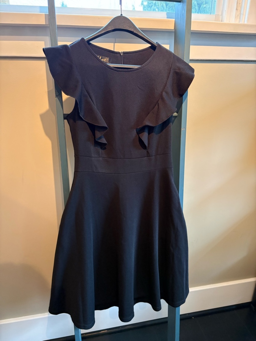 Women's Black Ruffle Fit-and-Flare Dress